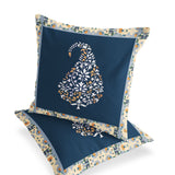 Set of Two 16" X 16" Blue and Orange Botanical Indoor Outdoor Throw Pillow