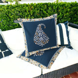 Set of Two 16" X 16" Blue and Orange Botanical Indoor Outdoor Throw Pillow