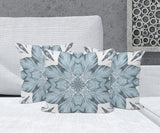 Set of Three 16" X 16" Blue and White Geometric Indoor Outdoor Throw Pillow