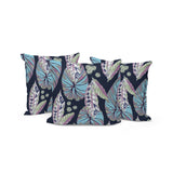 Set of Three 16" X 16" Blue and Purple Botanical Indoor Outdoor Throw Pillow
