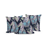Set of Three 16" X 16" Blue and Purple Botanical Indoor Outdoor Throw Pillow