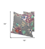 Set of Three 16" X 16" Orange and Ivory Botanical Indoor Outdoor Throw Pillow