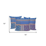 Set of Three 16" X 16" Blue and Yellow Botanical Indoor Outdoor Throw Pillow