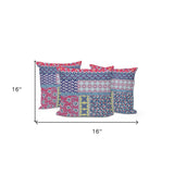 Set of Three 16" X 16" Blue and White Botanical Indoor Outdoor Throw Pillow
