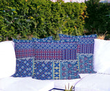 Set of Three 16" X 16" Blue and White Botanical Indoor Outdoor Throw Pillow