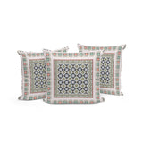 Set of Three 16" X 16" Blue and White Botanical Indoor Outdoor Throw Pillow