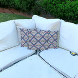 Set of Three 16" X 16" Blue and Gray Peacock Blown Seam Floral Indoor Outdoor Throw Pillow