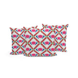 Set of Three 16" X 16" Pink and White Peacock Blown Seam Floral Indoor Outdoor Throw Pillow
