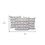 Set of Three 16" X 16" Pink and White Peacock Blown Seam Floral Indoor Outdoor Throw Pillow