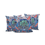 Set of Three 16" X 16" Blue and Pink Blown Seam Floral Indoor Outdoor Throw Pillow