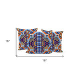 Set of Three 16" X 16" Blue and Green Blown Seam Eclectic Indoor Outdoor Throw Pillow