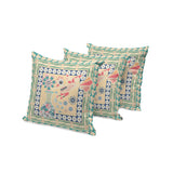 Set of Three 16" X 16" Green and Pink Peacock Blown Seam Floral Indoor Outdoor Throw Pillow