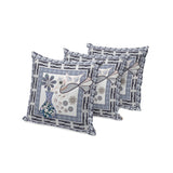 Set of Three 16" X 16" Beige and Gray Peacock Blown Seam Floral Indoor Outdoor Throw Pillow