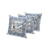 Set of Three 16" X 16" Gray and White Peacock Blown Seam Floral Indoor Outdoor Throw Pillow