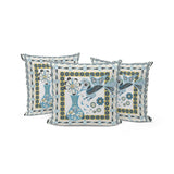 Set of Three 16" X 16" Black and White Peacock Blown Seam Floral Indoor Outdoor Throw Pillow