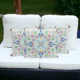 Set of Three 16" X 16" Yellow and White Blown Seam Paisley Indoor Outdoor Throw Pillow
