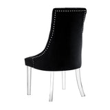 Set of Two Tufted Black and Clear Upholstered Velvet Dining Side Chairs
