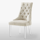 Set of Two Tufted Black and Clear Upholstered Velvet Dining Side Chairs
