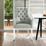 Set of Two Tufted Gray and Clear Upholstered Faux Leather Dining Arm Chairs