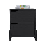 20" Black Two Drawer Faux Wood Nightstand