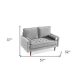 57" Blue And Dark Brown Velvet Loveseat and Toss Pillows