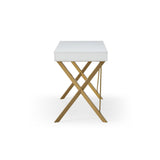 43" White and Gold Writing Desk