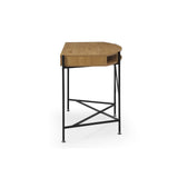 45" Natural and Black Half Circle Writing Desk With Two Drawers