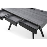 45" Natural and Black Half Circle Writing Desk With Two Drawers