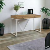 47" Natural and White Writing Desk With Two Drawers