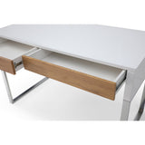 44" White and Natural Writing Desk With Three Drawers