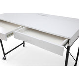 47" White and Silver Writing Desk With Two Drawers