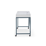 43" White and Navy Blue Writing Desk With Two Drawers