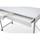 43" White and Navy Blue Writing Desk With Two Drawers