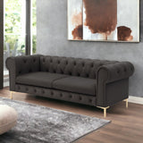 87" Brown Faux Leather and Gold Chesterfield Sofa