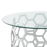 32" Clear And Silver Glass And Iron Round Coffee Table