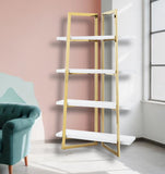 69" White Stainless Steel Four Tier Etagere Bookcase