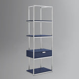68" Navy Blue Stainless Steel Four Tier Etagere Bookcase with a drawer