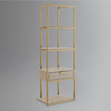 68" Cream Stainless Steel Four Tier Etagere Bookcase with a drawer