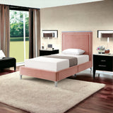 Blush Solid Wood Twin Upholstered Velvet Bed with Nailhead Trim