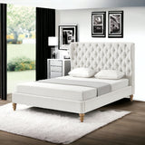 Cream Solid Wood Twin Tufted Upholstered Linen Bed