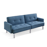 85" Blue Polyester Blend and Silver Convertible Futon Sleeper Sofa and Toss Pillows