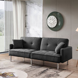85" Light Gray Polyester Blend and Silver Convertible Futon Sleeper Sofa and Toss Pillows