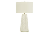33" Ivory Ceramic Geometric Table Lamp With Cream Drum Shade