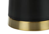 28" Black and Gold Metal Cylinder Table Lamp With Beige Drum Shade