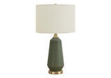 28" Black and Gold Metal Cylinder Table Lamp With Beige Drum Shade
