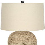 25" Gray and Silver Ceramic Cylinder Table Lamp With Gray Drum Shade
