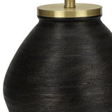 25" Cream Concrete Round Table Lamp With Beige Drum Shade