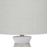 27" Brown and White Ceramic Round Table Lamp With Beige Drum Shade