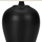 17" Black Ceramic Round Table Lamp With Ivory Drum Shade