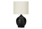 17" Black Ceramic Round Table Lamp With Ivory Drum Shade